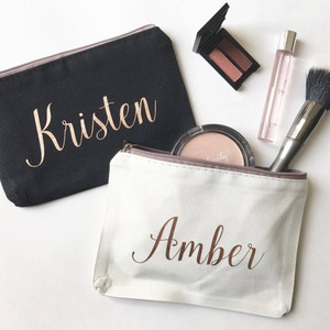 High quality  organic personalized  makeup travel custom logo new black cosmetic bag with logo transparent small