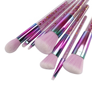 High quality 7pcs purple pink makeup brushes with glitter handle