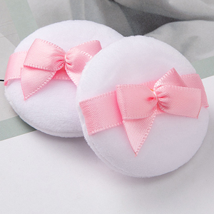 Customized Flocking Makeup Foundation Cotton Velour Puff Air Cushion Cosmetic Loose Powder Black Fluffy Puff with Satin Ribbon