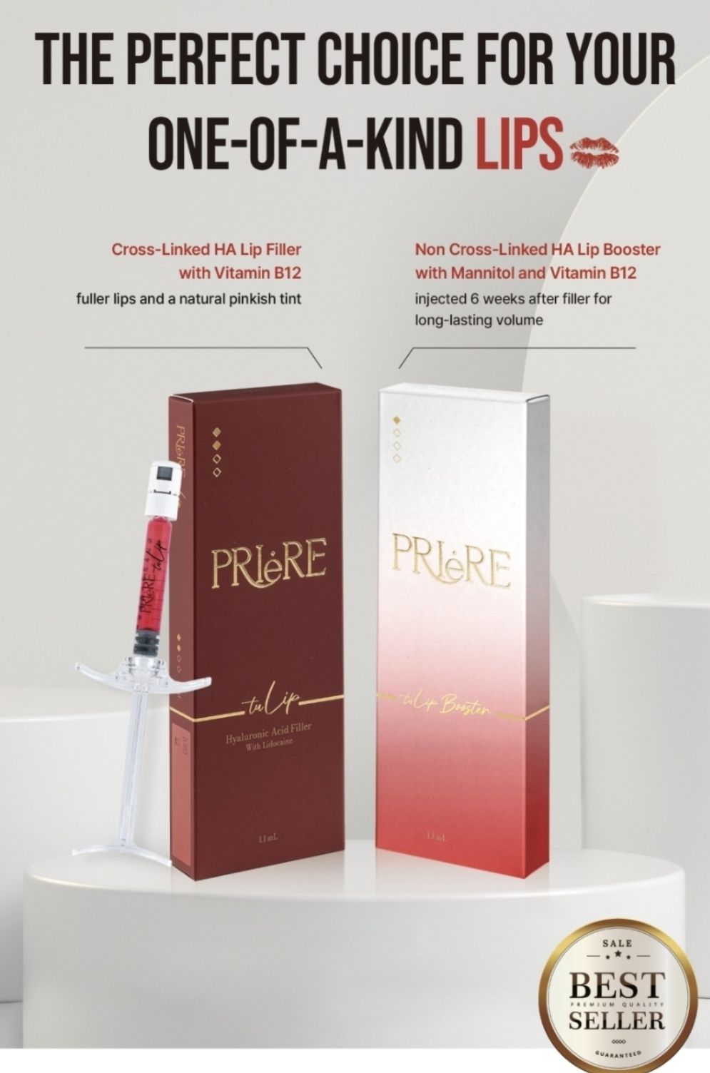 Priere Tulip Lip Filler and Priere Tulip Lip Booster  – Hyaluronic Acid Filler with Lidocaine (for more information, contact amina@aruda.net)