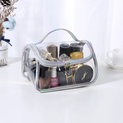 Custom Logo Pink Waterproof Cosmetic Bag Transparent Vanity Beauty PVC Clear Bag