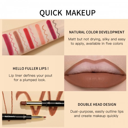 Non-stick Cup Waterproof 2 In 1 Double Ended Matte Lip Liner And Lipstick