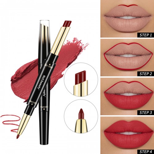 Non-stick Cup Waterproof 2 In 1 Double Ended Matte Lip Liner And Lipstick