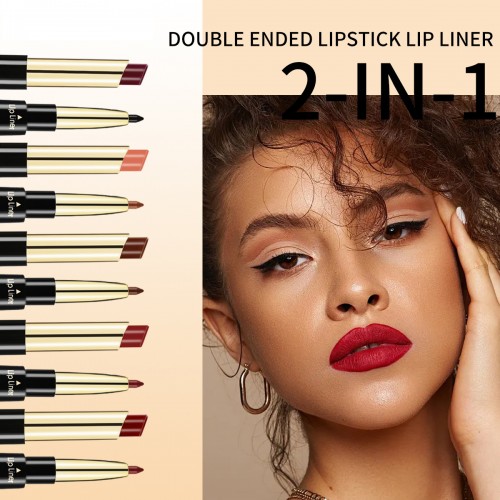 Non-stick Cup Waterproof 2 In 1 Double Ended Matte Lip Liner And Lipstick