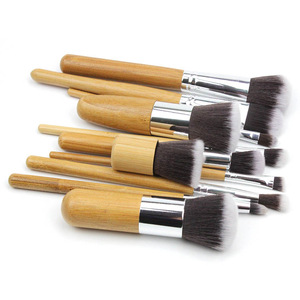 Custom Wholesale 11 Pcs Cosmetic Brushes Bamboo Makeup Brush Set With Bag In Stock