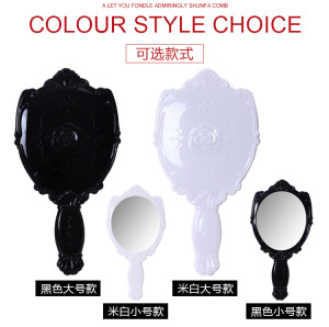 Plastic Hand Makeup Mirror Black Handle Cosmetic Mirror Girls Handheld Dressing Vanity Beauty Make Up Mirrors