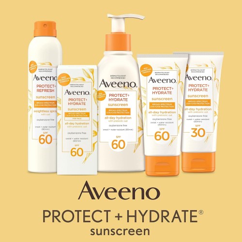 Aveeno Protect + Hydrate Sunscreen Moisturizing Body Lotion with Broad Spectrum SPF 60 and Prebiotic Oat, Weightless, Paraben, Oxybenzone, and Oil Free Sunscreen, 12 FL OZ