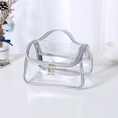 Custom Logo Pink Waterproof Cosmetic Bag Transparent Vanity Beauty PVC Clear Bag