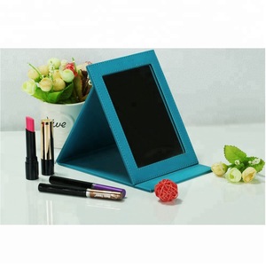 Stylish imitation leather folding portable makeup mirror desktop beauty cosmetic mirror wholesale low MOQ