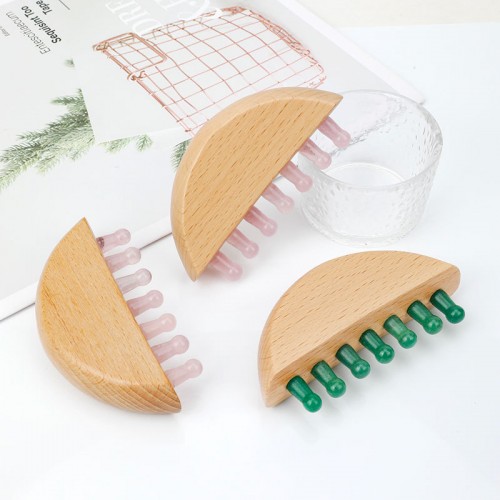 Jade comb,rose quartz stone head scalp massager