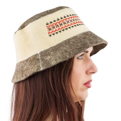 Top Hat Style Sauna Hat with Embroidery Russian Banya German Japanese Sheep Wool Sauna Hat