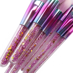 High quality 7pcs purple pink makeup brushes with glitter handle