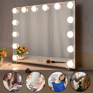 Beauty dressing table lighted makeup mirror furniture with led lights bulbs touch sensor switch hollywood vanity mirror