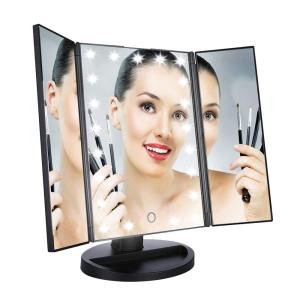 Tri-Fold Illuminated Cosmetic Mirror Rectangular Makeup Mirror With Lights 3x 2x 1x Magnification