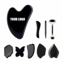 Custom logo black jade gua sha stone,black obsidian gua sha,bian stone gua sha