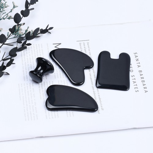 Custom logo black jade gua sha stone,black obsidian gua sha,bian stone gua sha