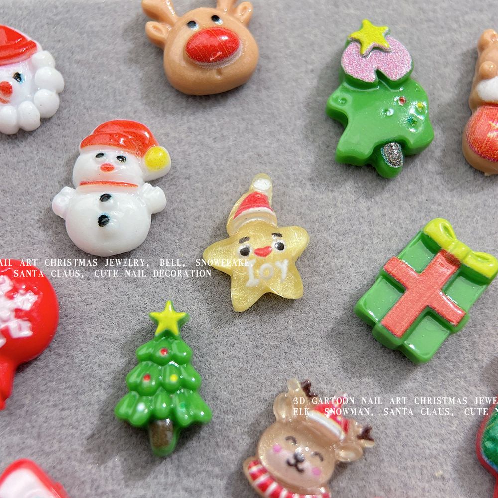 Christmas resin nail art accessories DIY phone case accessories Santa Elk Snowman cartoon nail decoration