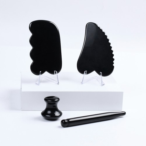 Custom logo black jade gua sha stone,black obsidian gua sha,bian stone gua sha