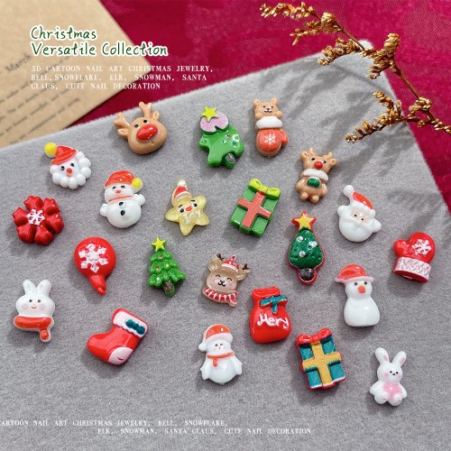 Christmas resin nail art accessories DIY phone case accessories Santa Elk Snowman cartoon nail decoration