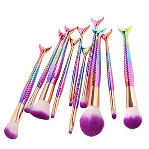 10pcs Mermaid Makeup Brush Set Soft Nylon Bristles Beauty Brushes Kit, Foundation Blending Blush Concealer Cosmetics Tools