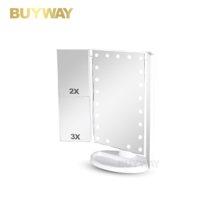 Tri-fold Easehold Vanity Lighted Makeup Mirror with 21 LED Light 1x/2x/3x Magnifying Ultra-thin Portable 180 and 90 Rotation