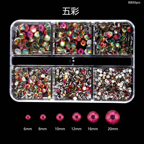 Cross-border hot-selling nail art diamonds, nail jewelry, flashing, 6 grids, high silver nail flat bottom drills, pointed bottom drills, stacked drills, mixed loads