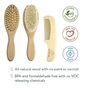 wholesale baby healthcare and grooming kit baby care baby hair brush and comb set natural hair goat children wooden