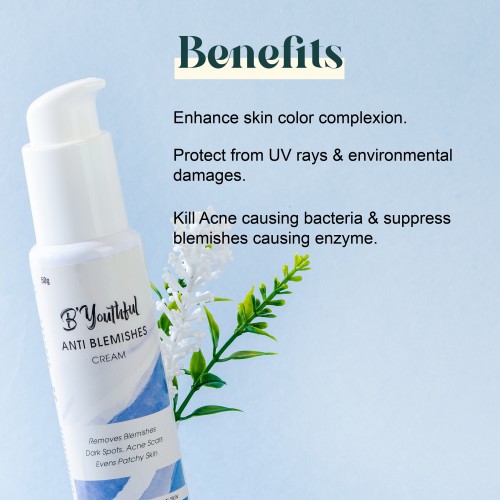 B'Youthful Anti-Blemishes Cream for blemish free, spotless & Tan free skin (50 gm)