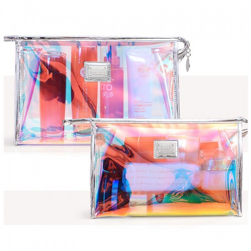 Fashion Women Makeup Pouches Bag Travel Toiletry Bags  Waterproof Transparent Holographic Beauty Cosmetic Bag