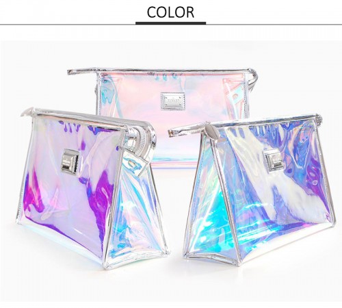 Fashion Women Makeup Pouches Bag Travel Toiletry Bags  Waterproof Transparent Holographic Beauty Cosmetic Bag