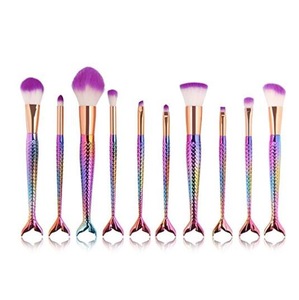 10pcs Mermaid Makeup Brush Set Soft Nylon Bristles Beauty Brushes Kit, Foundation Blending Blush Concealer Cosmetics Tools