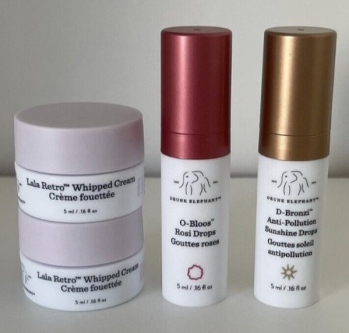 Drunk Elephant Travel Set 2x Lala Retro Moisturizer - Rosi Drops - Bronzi Drops